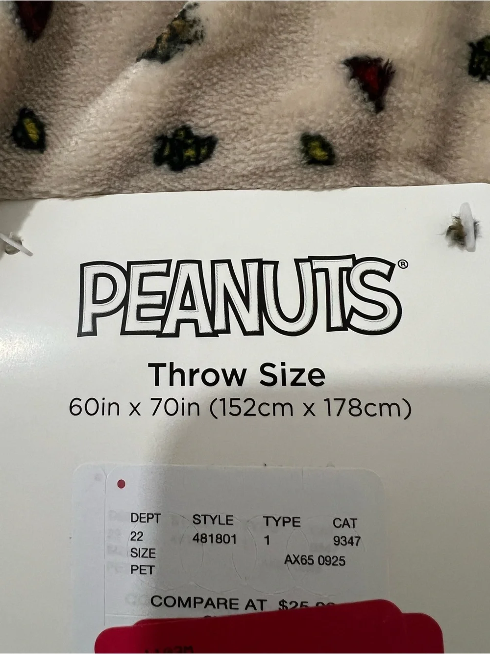 Peanuts Beige Snoopy & Woodstock Fall Plush Throw Blanket
